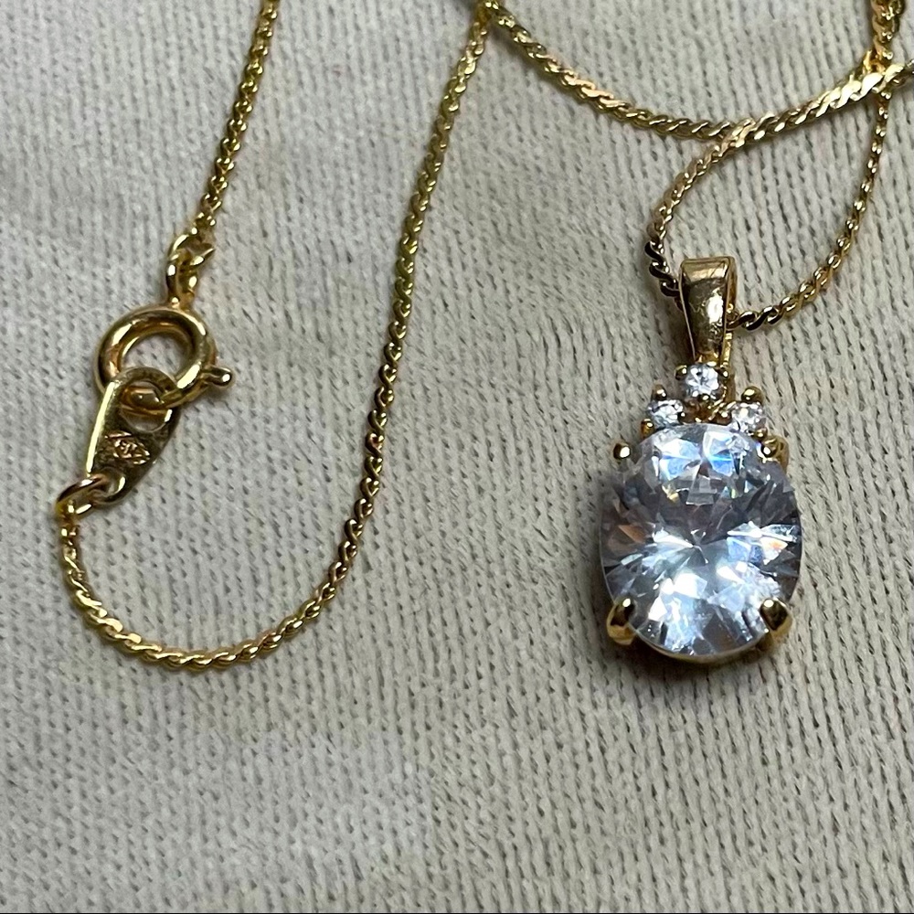 Oval-Cut Crystal Gold Tone Pendant Necklace